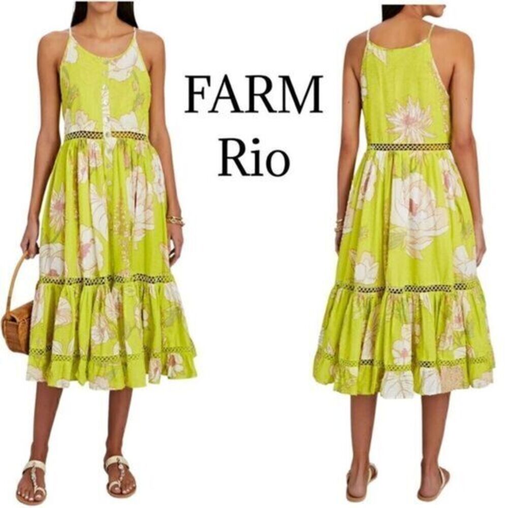 FARM Rio Green Floral Midi Dress NWOT